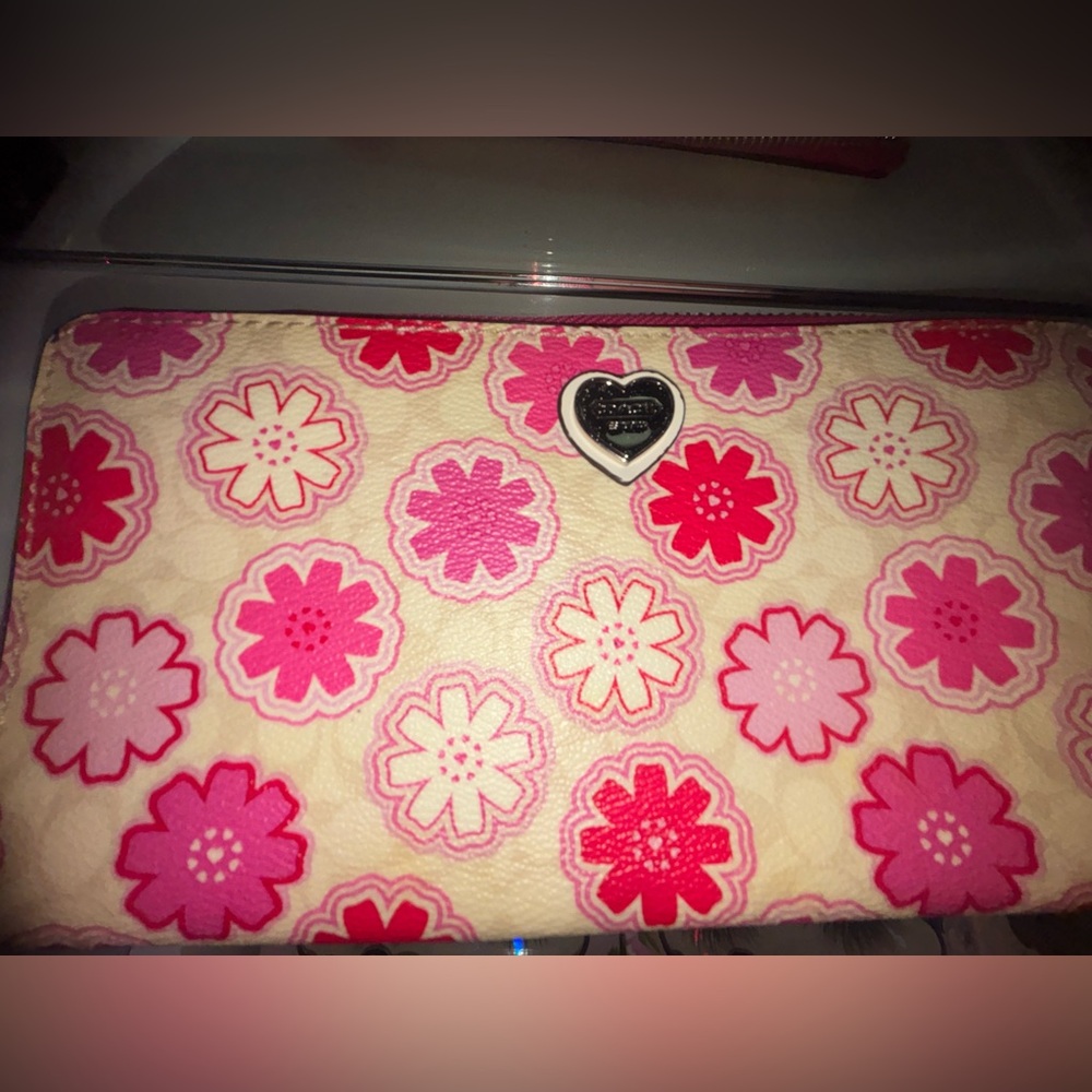 Coach Pink and Red Floral Wallet